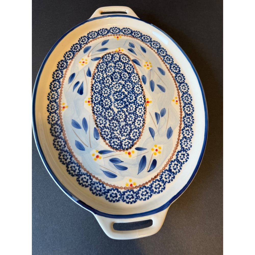 Temp-Tations By Tara Old World Blue 16" Oval Handled Serving Platter Ceramic